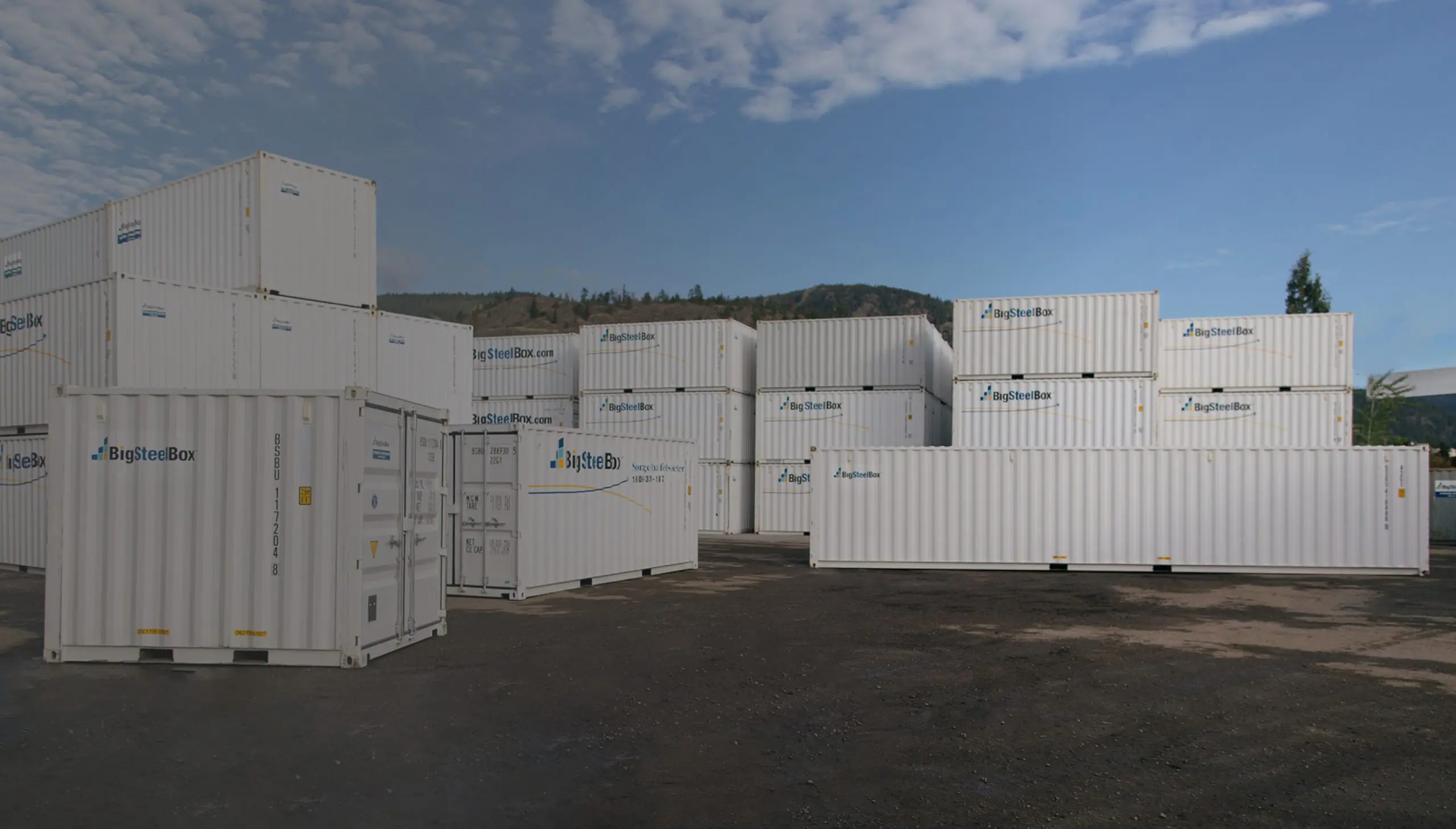 Shipping containers in a BigSteelBox storage yard